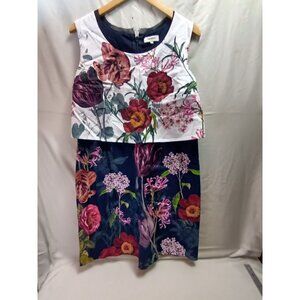Studio8 London Womens Floral Sleeveless Shift Dress Size 18 White Navy Lined